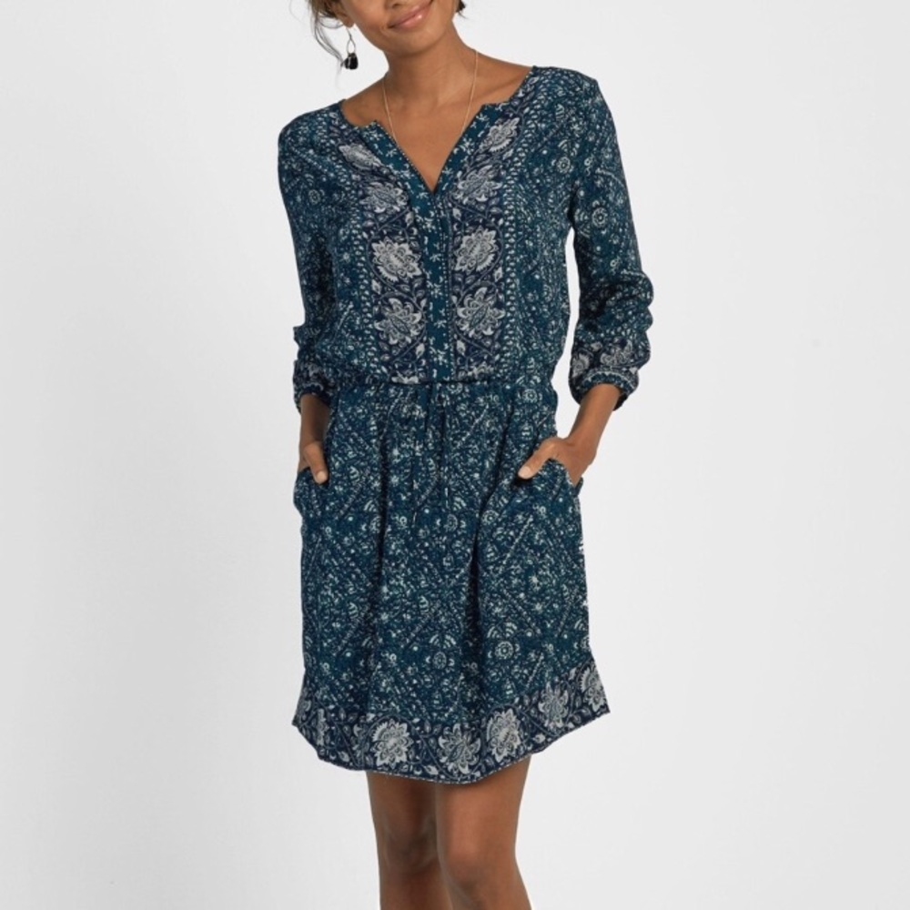 Faherty Long Sleeve Silk Dress
